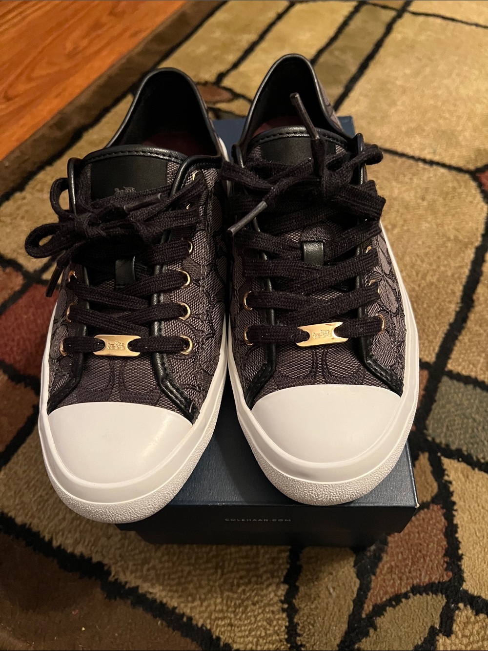 ❤️ Coach Empire Black Signature Low-Top Sneakers with White Toe